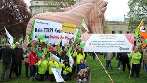 Demonstrieren gegen TTIP und CETA - zahlreiche BUND-Aktive beteiligten sich an der Großdemo in Hannover. Foto: Adam Wolf